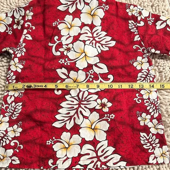 Winnie Fashion Hawaiian Boys 6 Aloha Button Up Shirt Hibiscus White On Red EUC - Picture 7 of 9